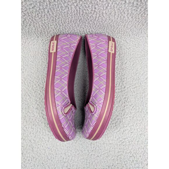 Crocs Women's size 10 Purple Pink Plaid Flats Casual Shoes - Picture 9 of 12